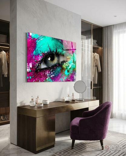 Turquoise magenta splash eye glass wall art