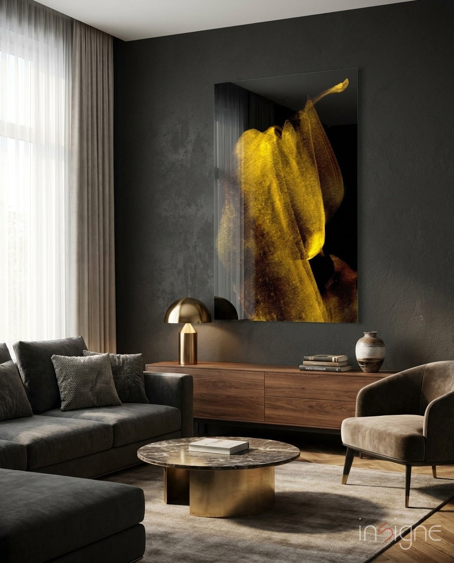 Yellow Story glass wall art