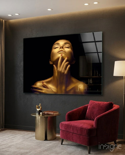 Golden skin portrait woman glass wall art