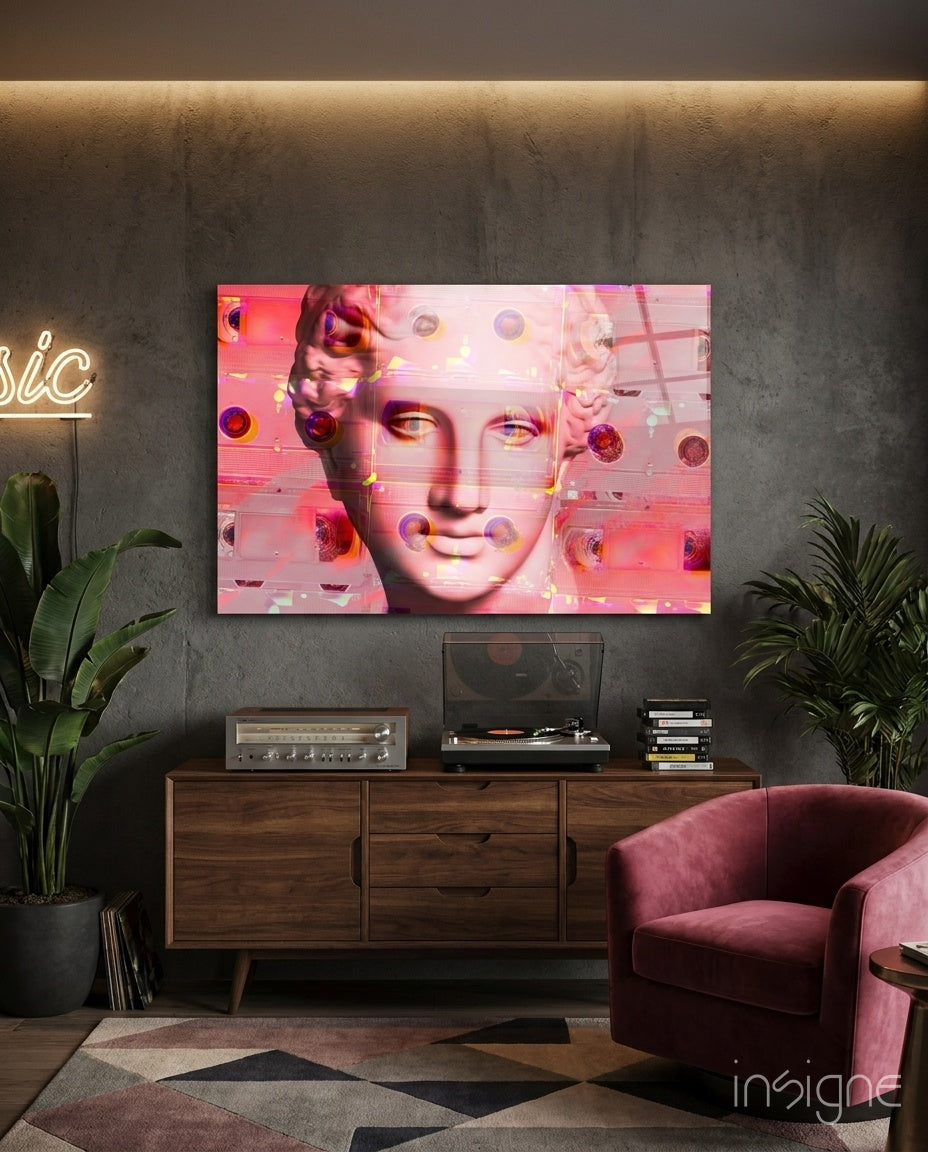 Pink vaporwave Venus glass wall art