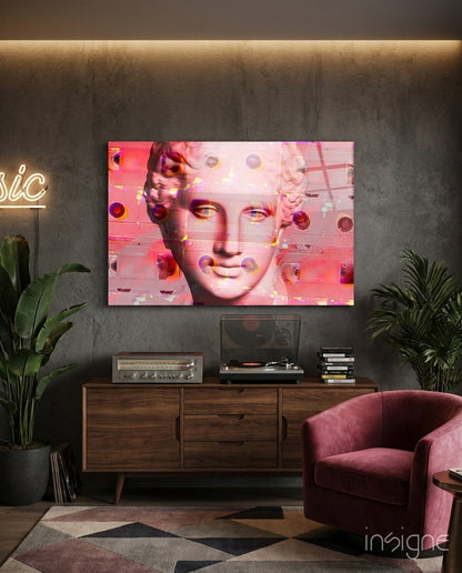 Pink vaporwave Venus glass wall art