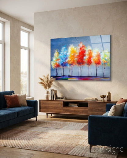 Impressionist trees glass wall art