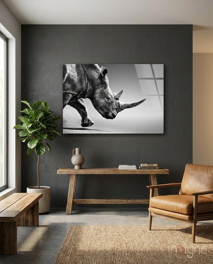 Black rhino wildlife glass wall art