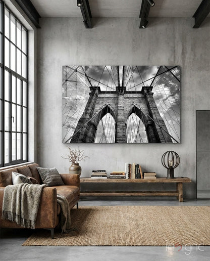 Brooklyn Bridge monochrome architectural tempered glass wall art