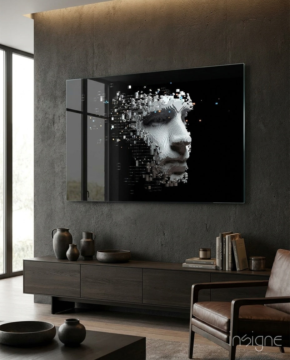 Being Human glass wall art pixelated conceptual design