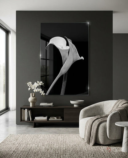 Monochrome calla lily glass wall art