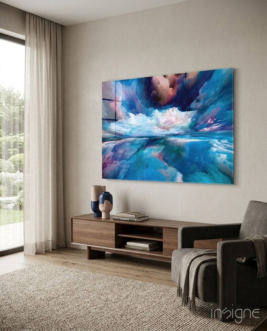 Blue Explosion glass wall art cobalt cloudscape