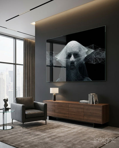 White Wireframe Face Glass Art