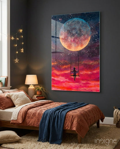 Freedom glass wall art moonlit dream scene