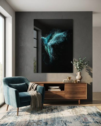 Luminious parrot glass wall art