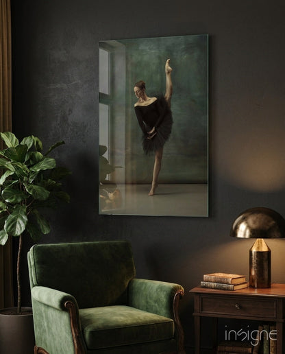 Ballerina Glass Wall Art - noir arabesque ballerina on tempered glass