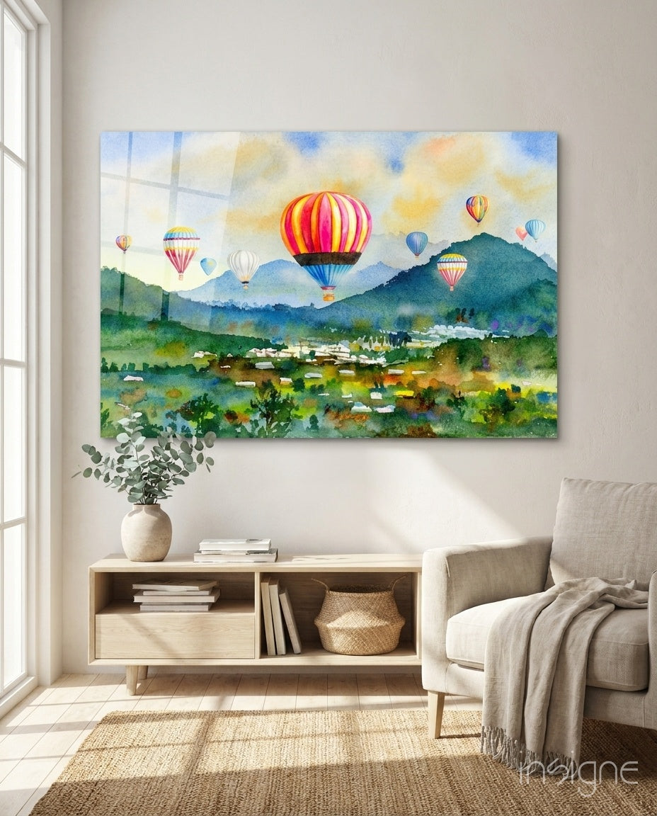 Watercolor Balloons Valley Glass Wall Art