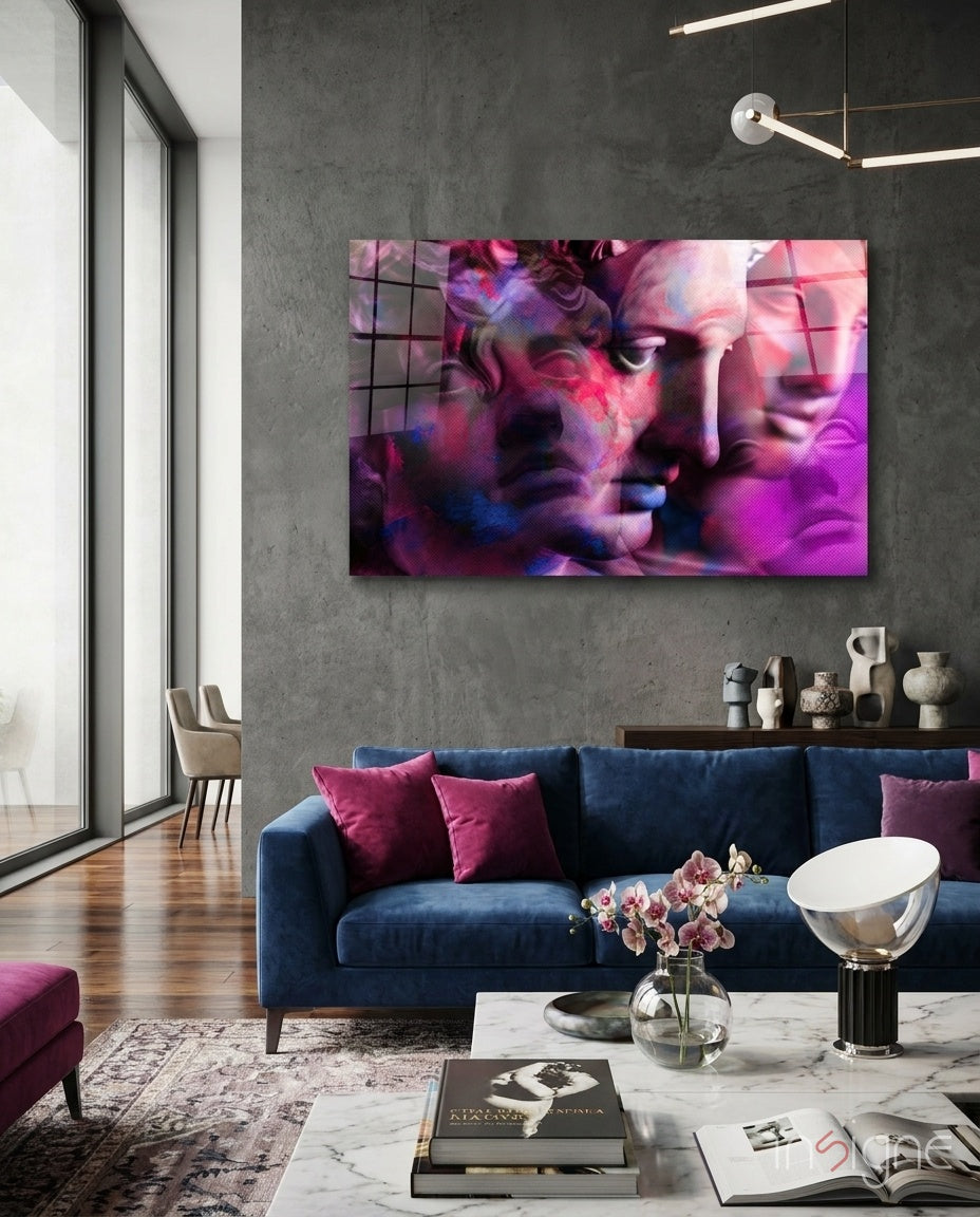 Magenta classical bust collage glass wall art