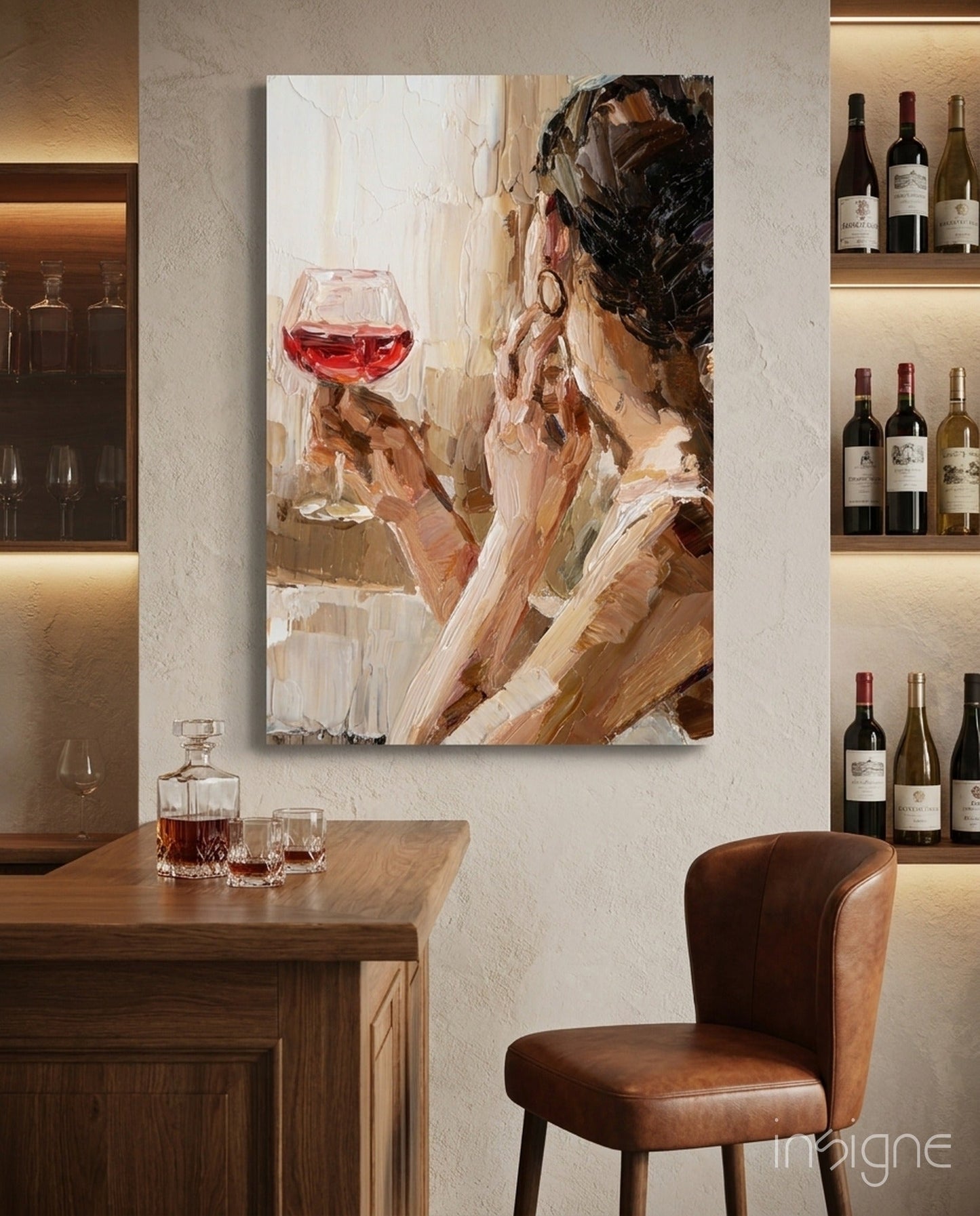 Wine and woman painterly glass wall art print
