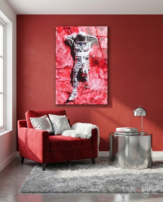 Astronaut and Space Grass pop art glass wall art