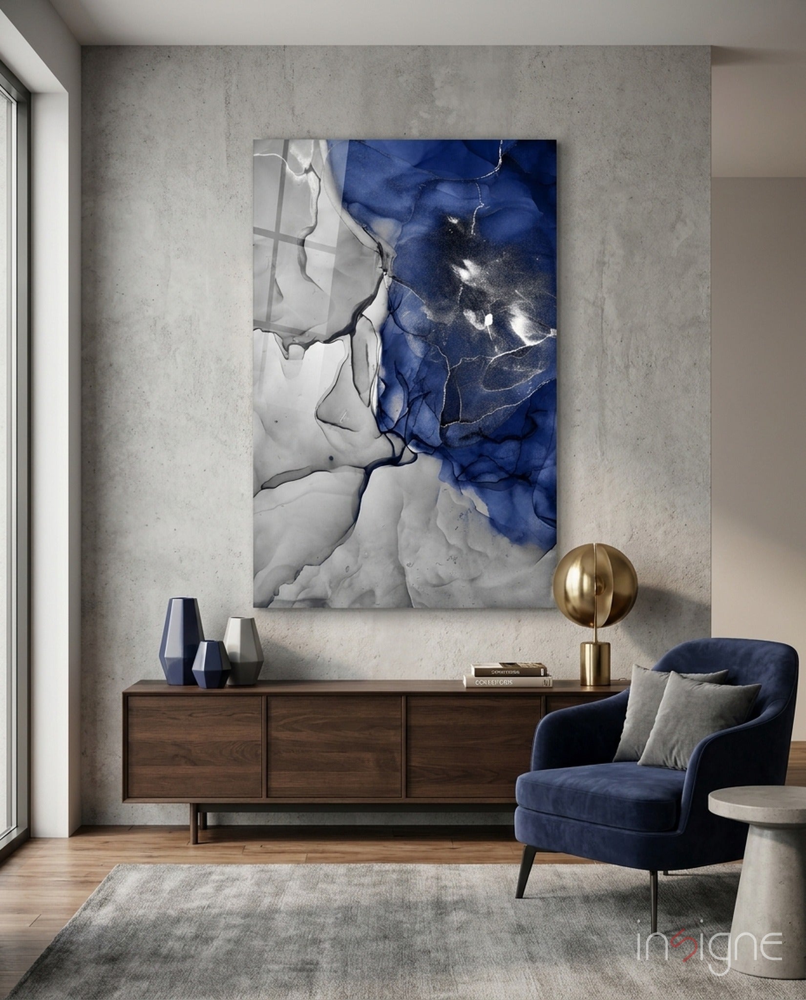 Blue marble abstract glass wall art