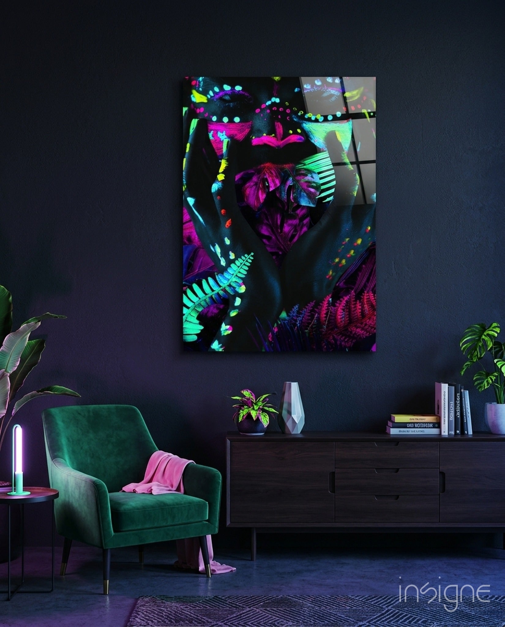 Neon Glances glass wall art printed on tempered glass