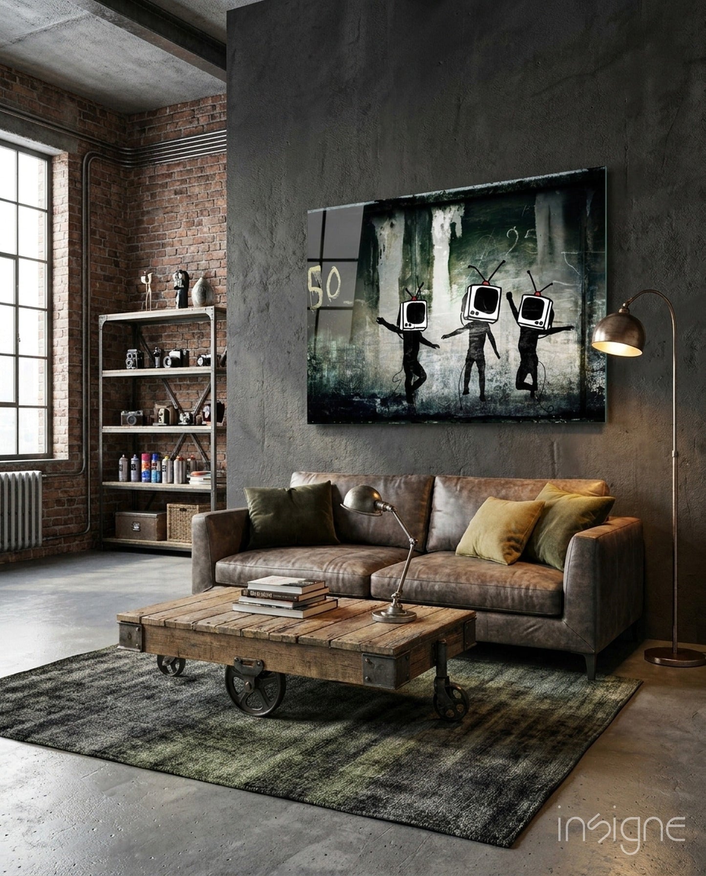 TV Heads glass wall art printed on tempered glass