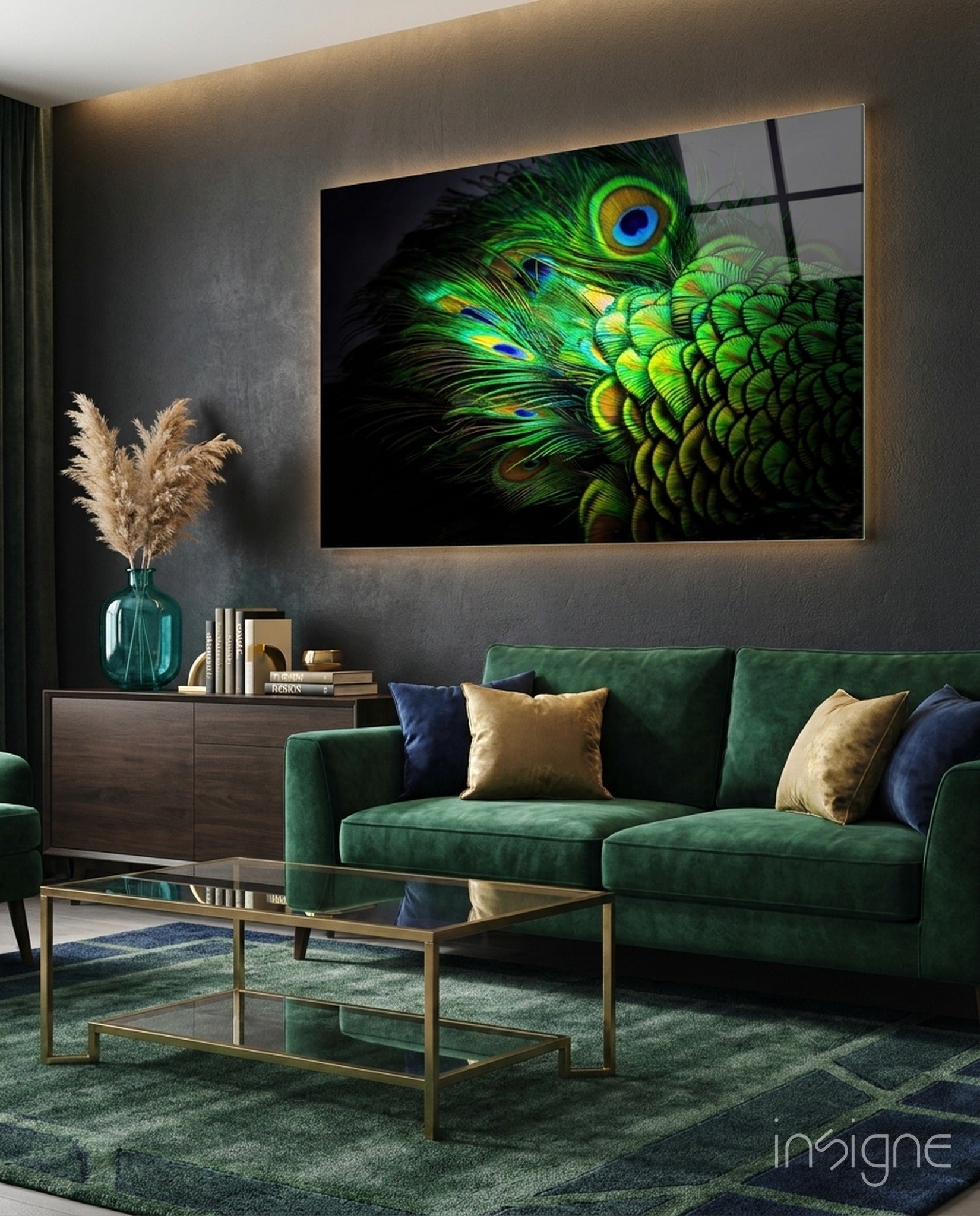 Peacock portrait glass wall art