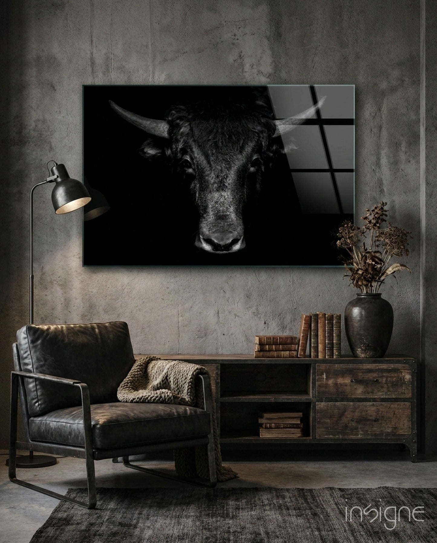 Buffalo portrait glass wall art