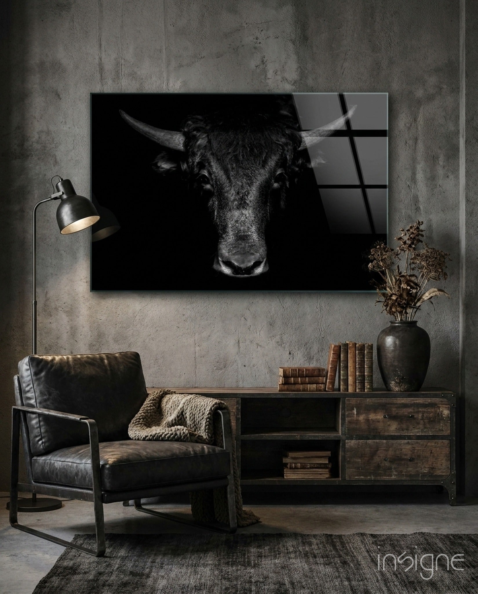 Buffalo portrait glass wall art