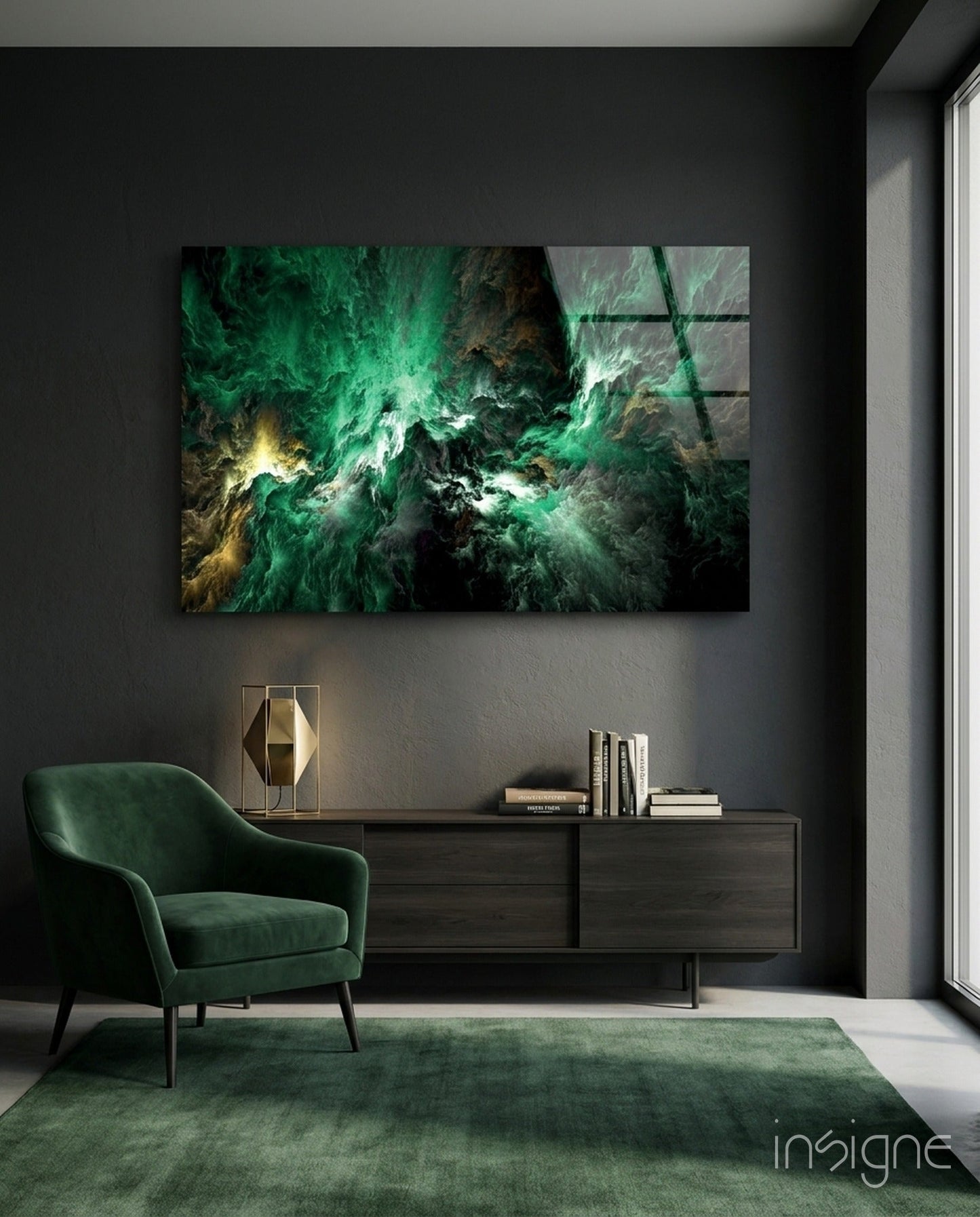 Green Space emerald nebula glass wall art