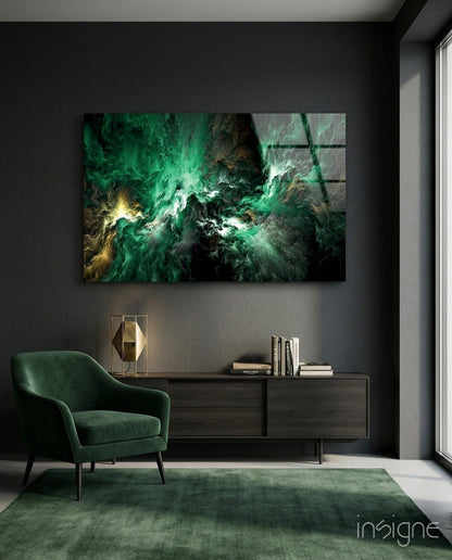 Green Space emerald nebula glass wall art