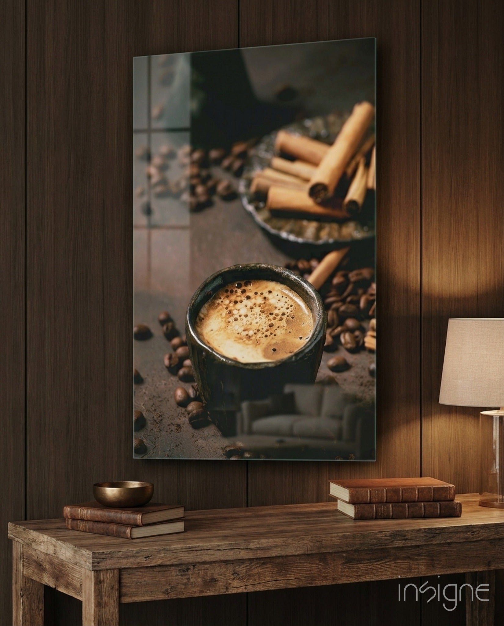 Cinnamon coffee still-life glass wall art