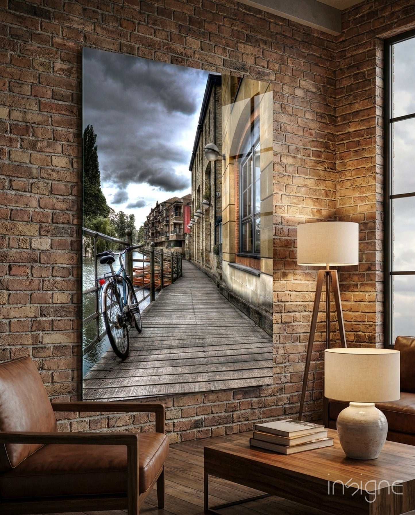 Street View red bicycle European canal glass wall art