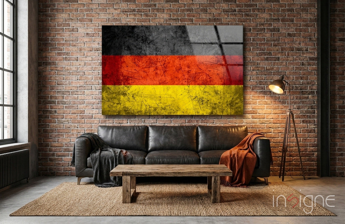 Flag of Germany glass wall art, weathered tricolor