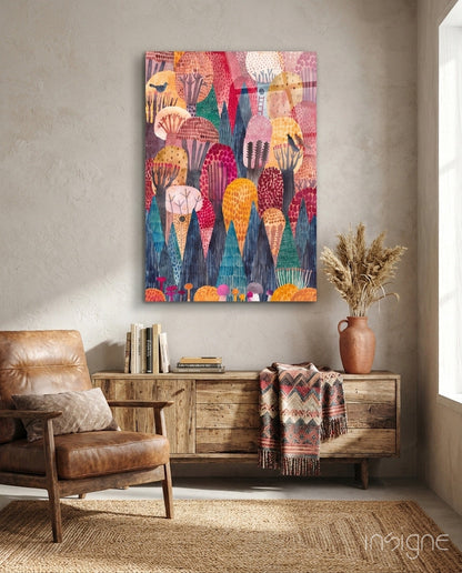 Colorful Trees folk watercolor glass wall art
