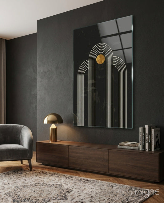 The Dot and Lines art deco glass wall art