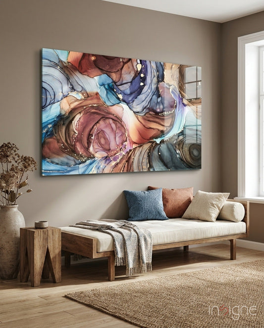 Copper navy alcohol ink marble glass wall art