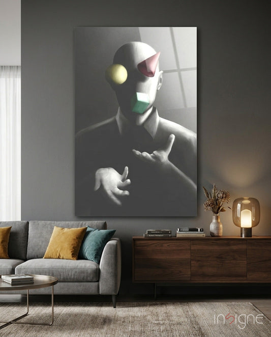 Juggler surreal Bauhaus glass wall art