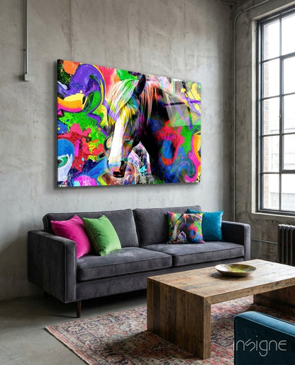 Colored Horse neon graffiti glass wall art