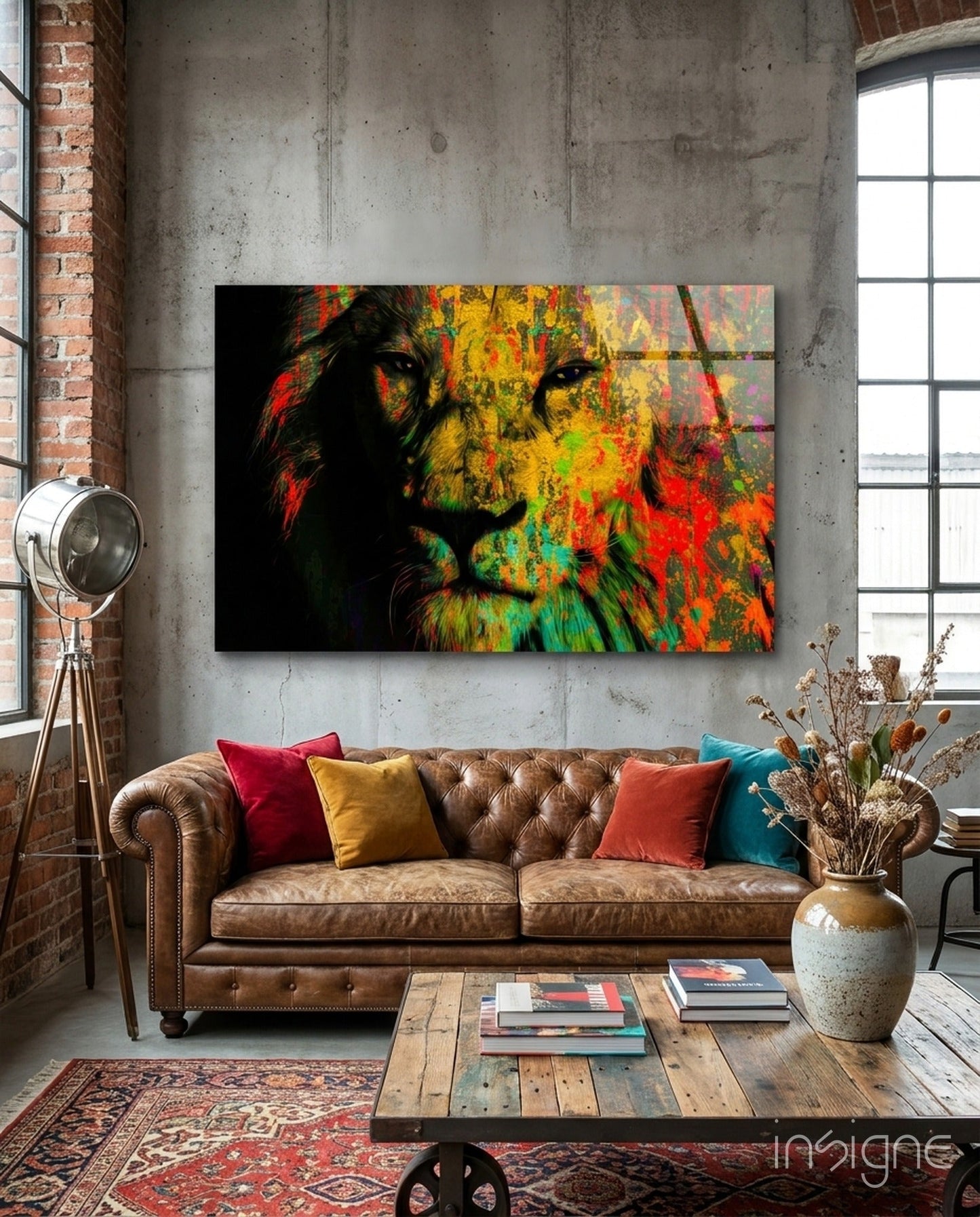 Eye of the Lion pop grunge glass wall art