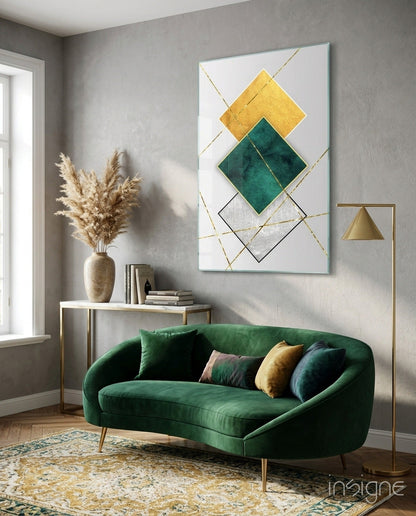 Gold geometric squares luxe glass wall art