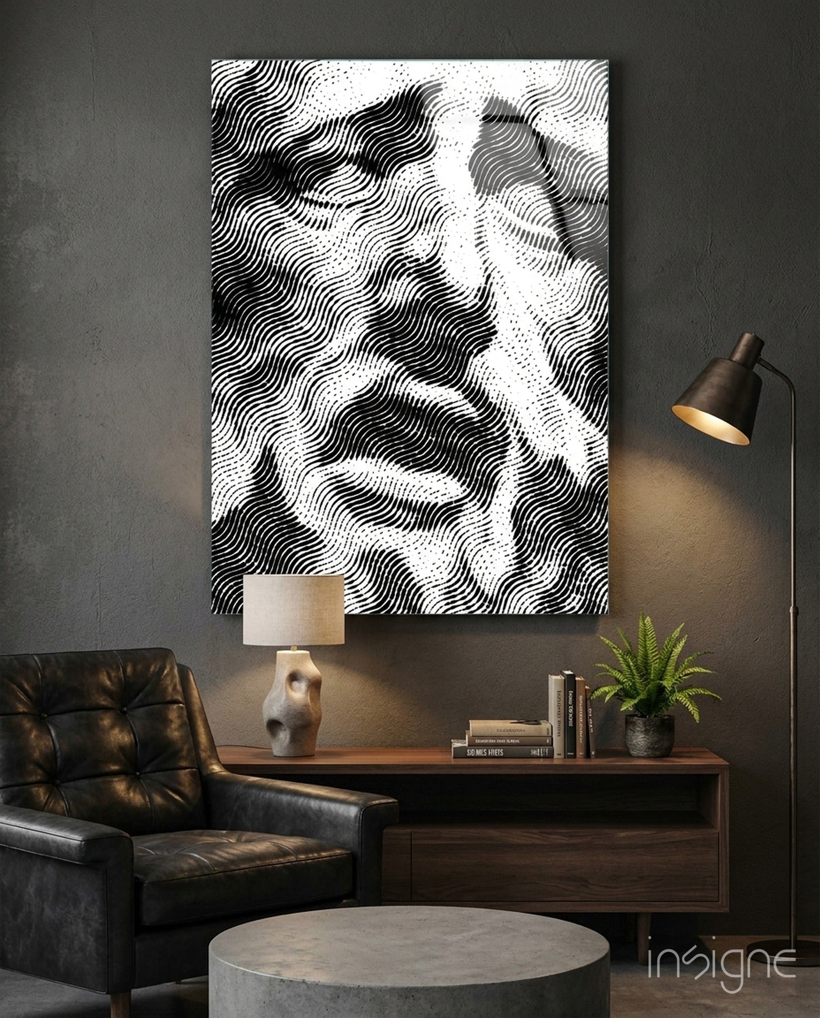 Melting mind glass wall art, line-art dissolving face
