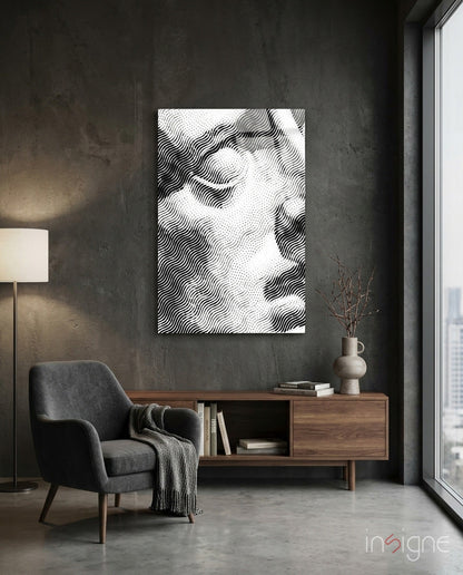 Line-art form glass wall art in chalk and onyx