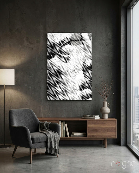 Line-art form glass wall art in chalk and onyx