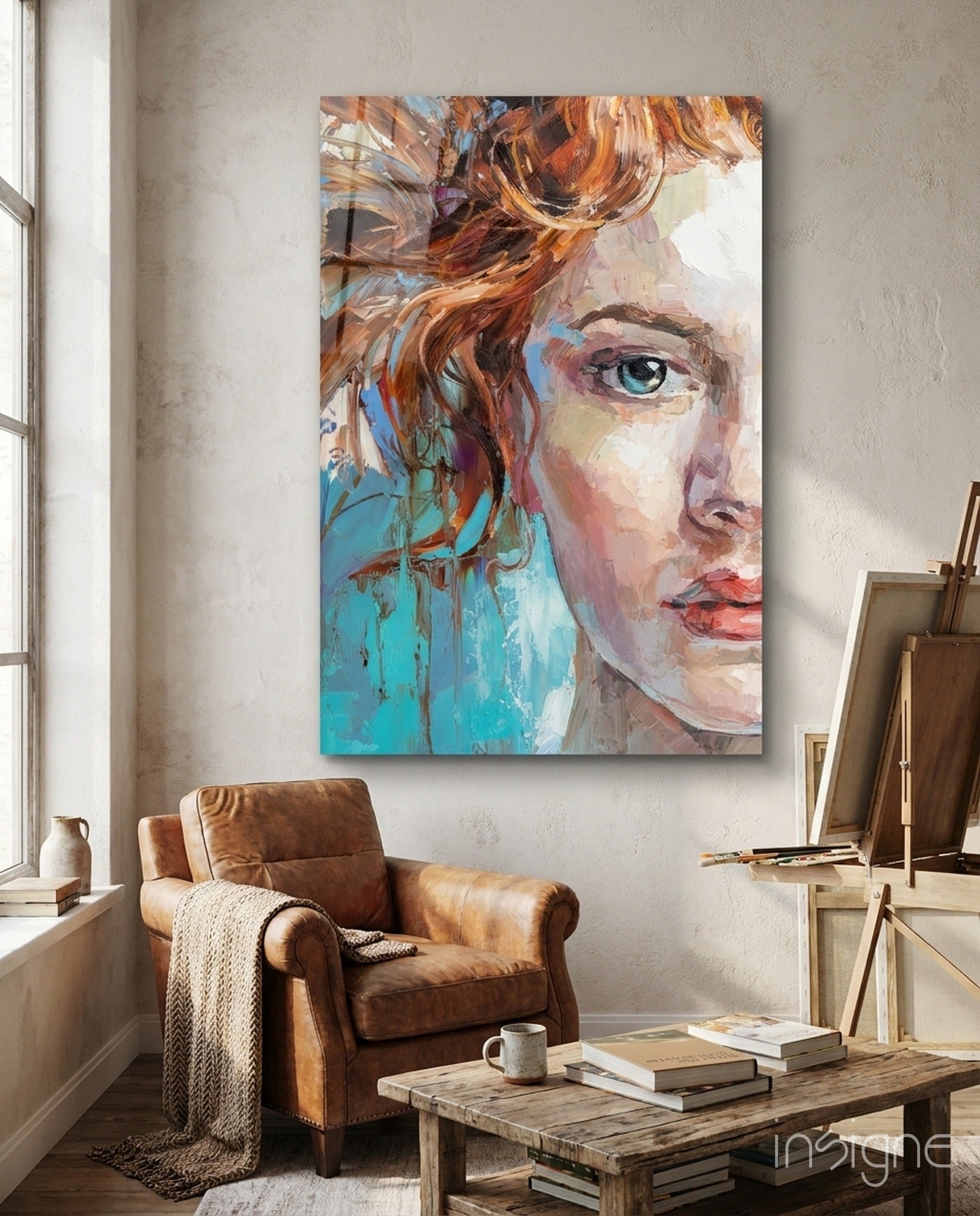 Copper Haired Woman portrait glass wall art