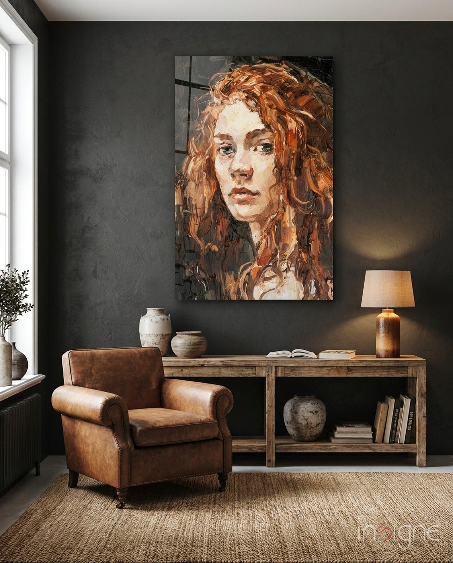 Woman portrait expressionist glass wall art