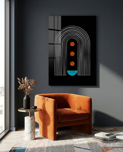 Dots Under the Rainbow glass wall art featuring a mid-century arch design
