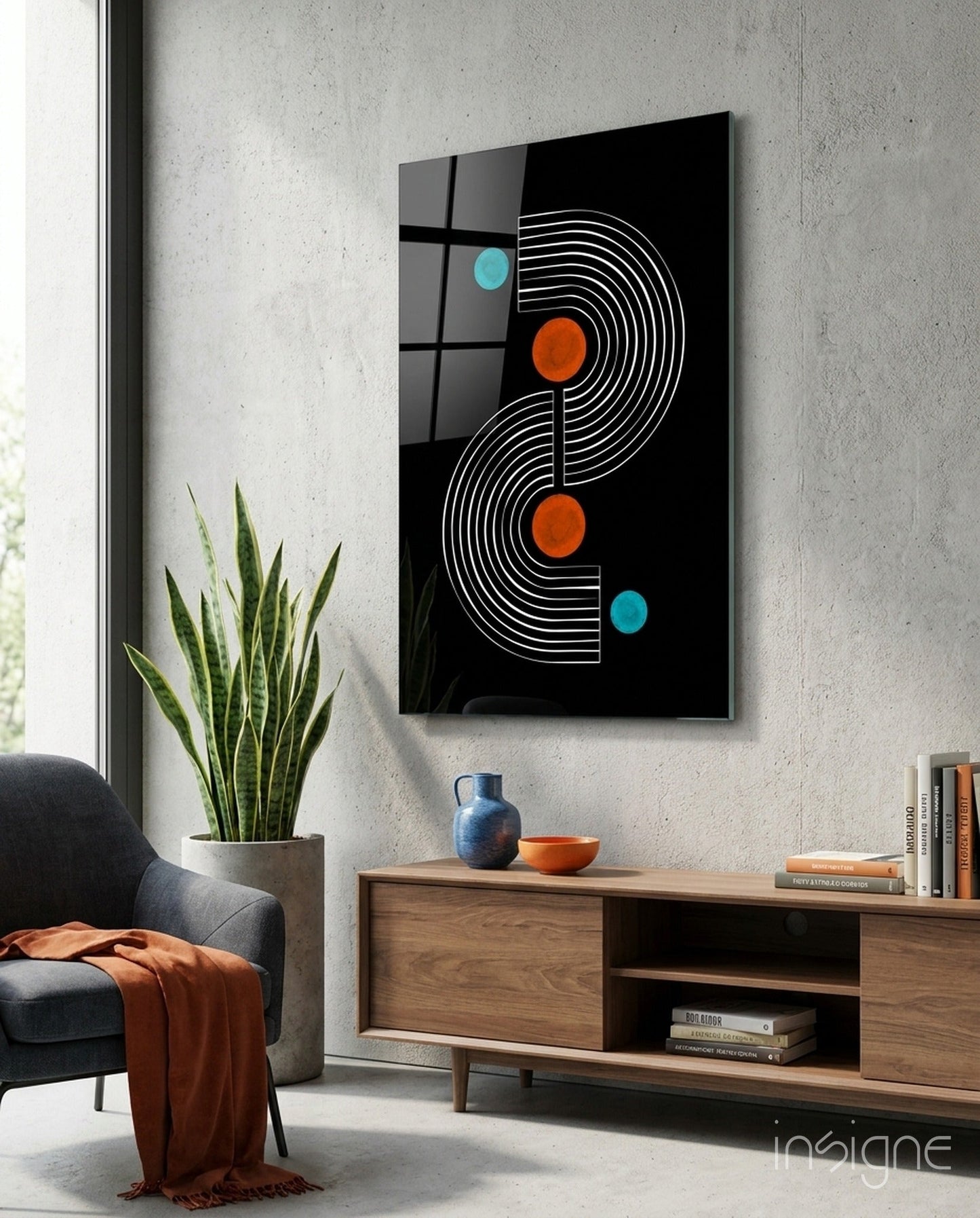 Pattern glass wall art mid-century geometric design