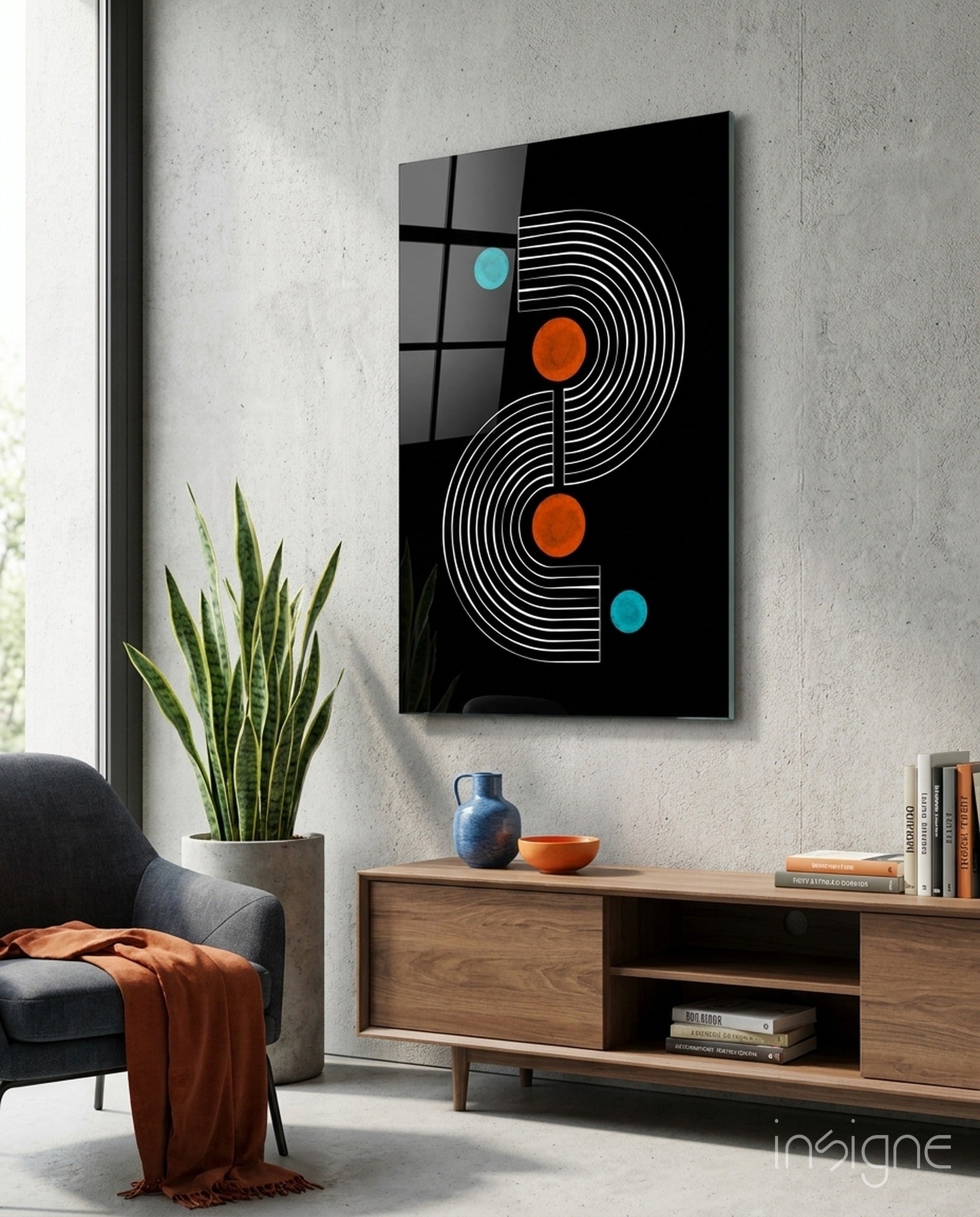 Pattern glass wall art mid-century geometric design
