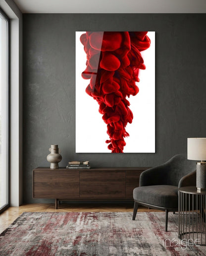 Red Layers glass wall art abstract crimson ink cloud design