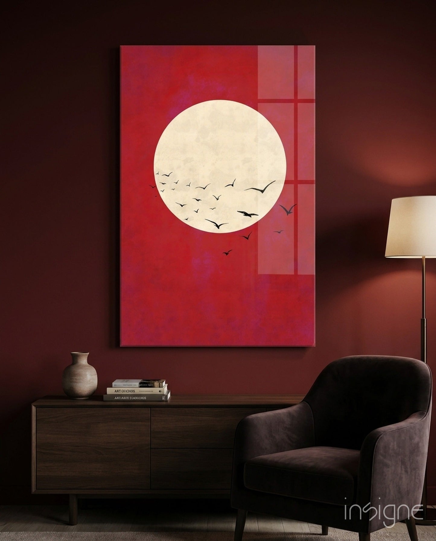 Fly from the Moon bird silhouette glass wall art
