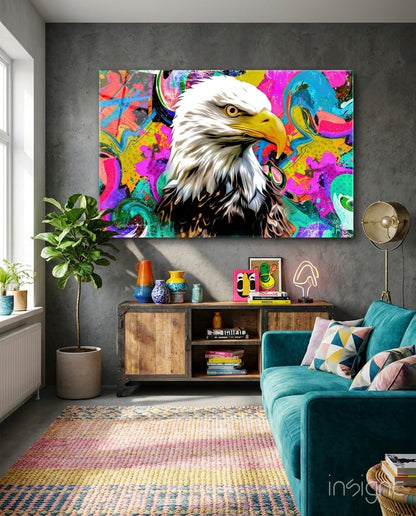 Eagle Eye glass wall art pop-art bald eagle portrait