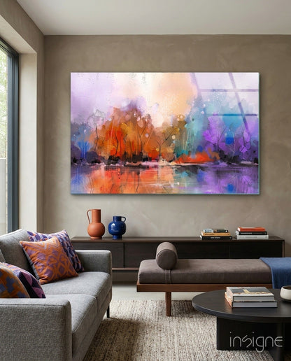 Lake View glass wall art autumn landscape