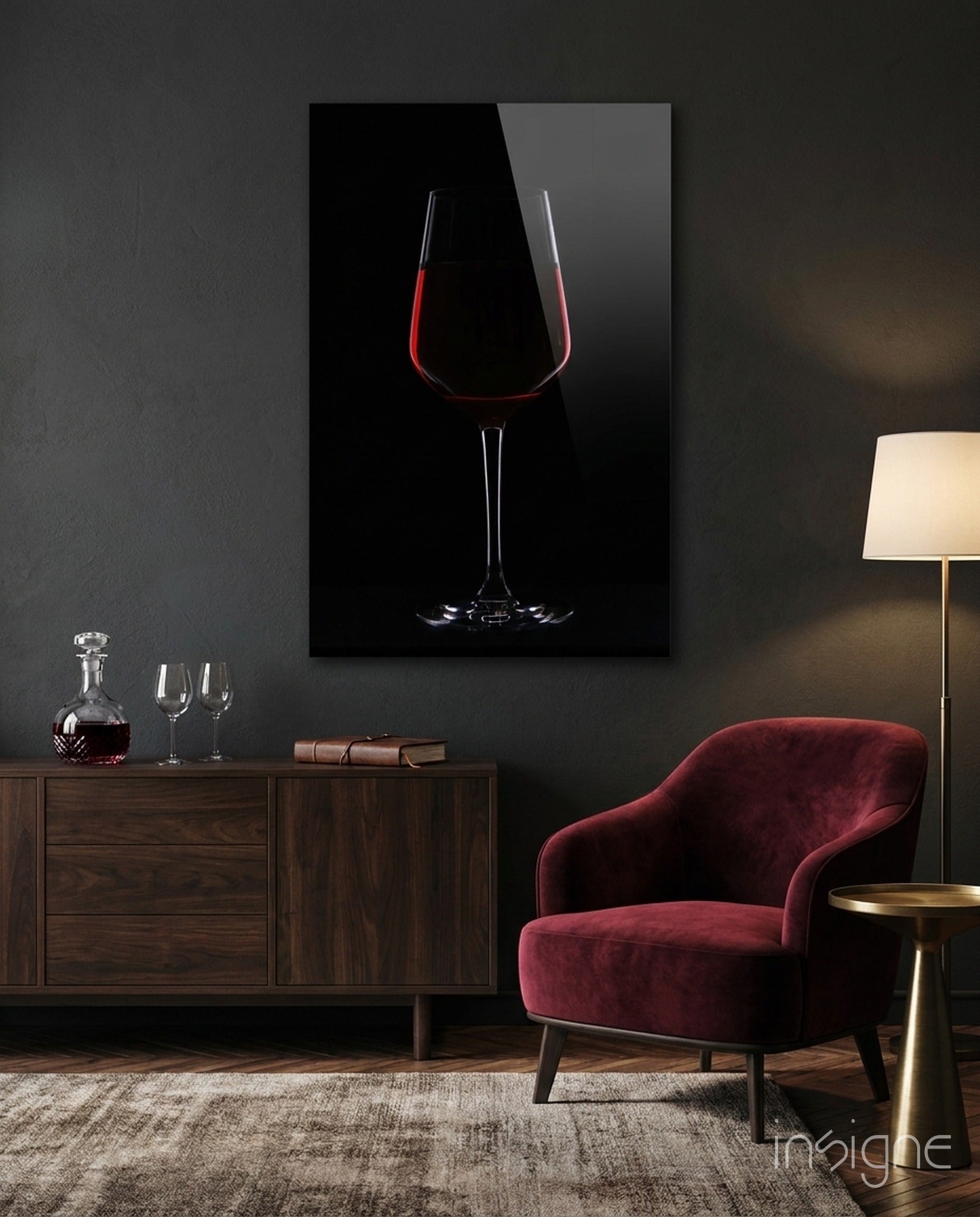 Wine glass wall art still life garnet wine
